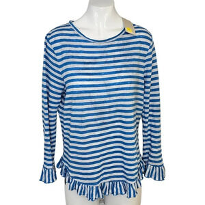 Boden Womens Dorothy 100% Linen Stripe Top Size 6 Blue Frill Bottom NWT Nautical
